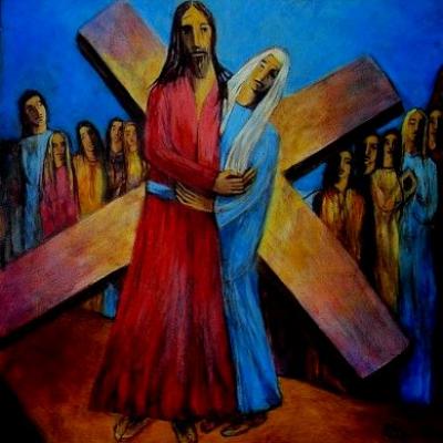 Jésus rencontre sa sainte mère